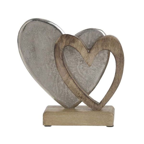 Decoratiune din metal si lemn Hearts 19Χ5Χ18 cm Inart
