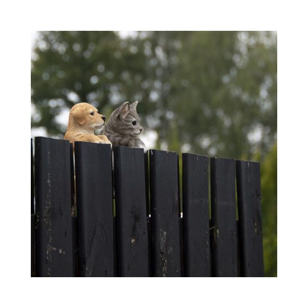 Decoratiune pentru gard, din polirasina, 21 cm, Pisica gri Esschert Design