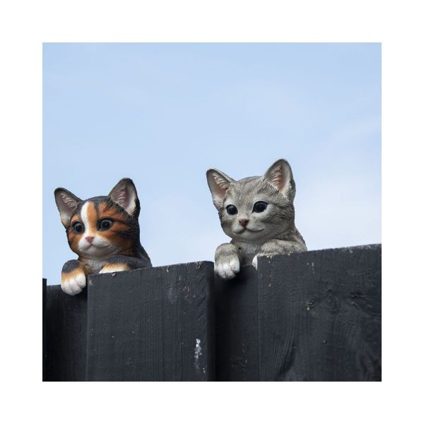 Decoratiune pentru gard, din polirasina, 21 cm, Pisica maro Esschert Design