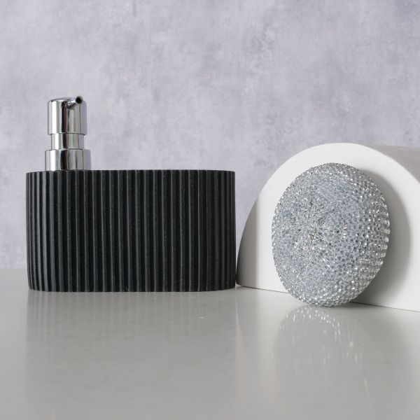 Dispenser detergent lichid cu suport burete, negru, din plastic,  Jiro Boltze