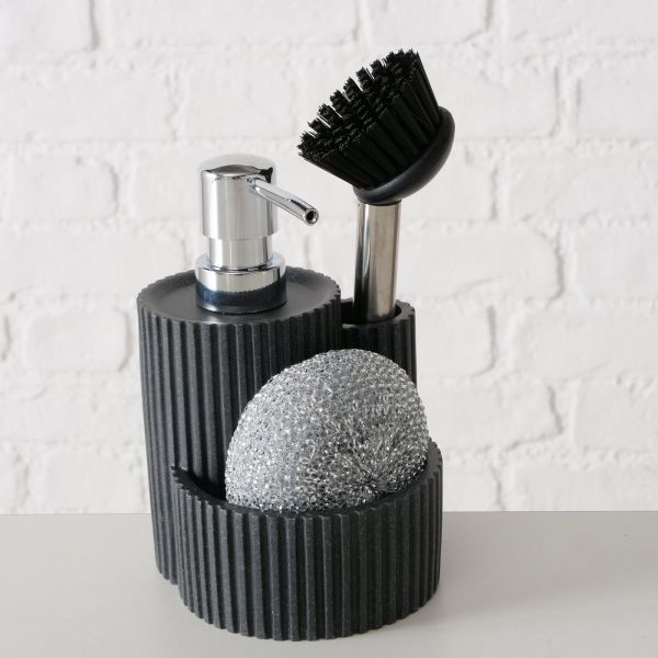 Dispenser detergent lichid cu suport burete si perie, negru, din plastic, Jiro Boltze