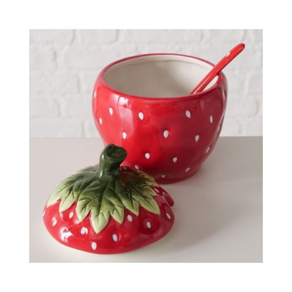 Recipient cu lingurita, din ceramica, 14 cm Strawberry Boltze