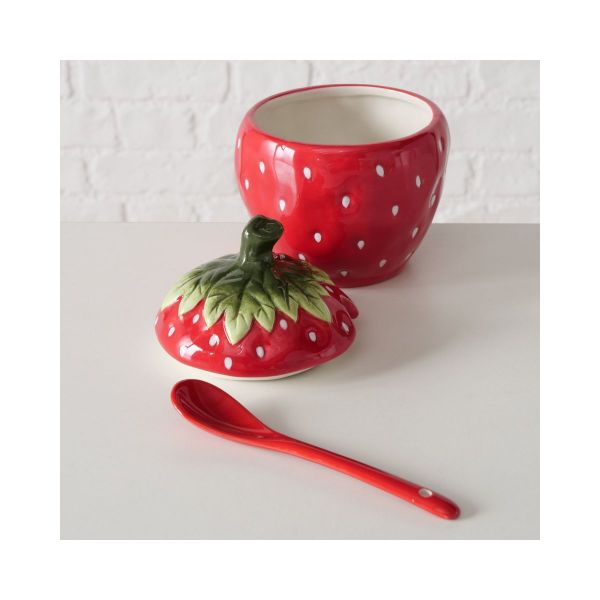 Recipient cu lingurita, din ceramica, 14 cm Strawberry Boltze