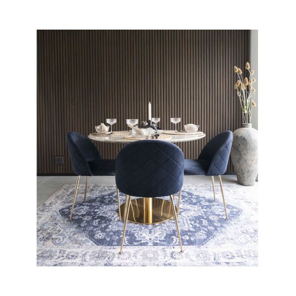Scaun dining albastru/auriu din catifea poliester si otel Geneve House Nordic