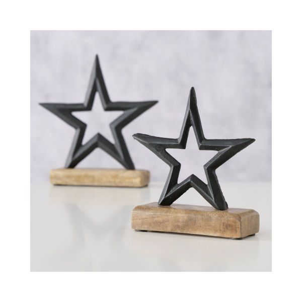 Set 2 decoratiuni din metal si lemn 15 / 21 cm Vernia Stars Boltze