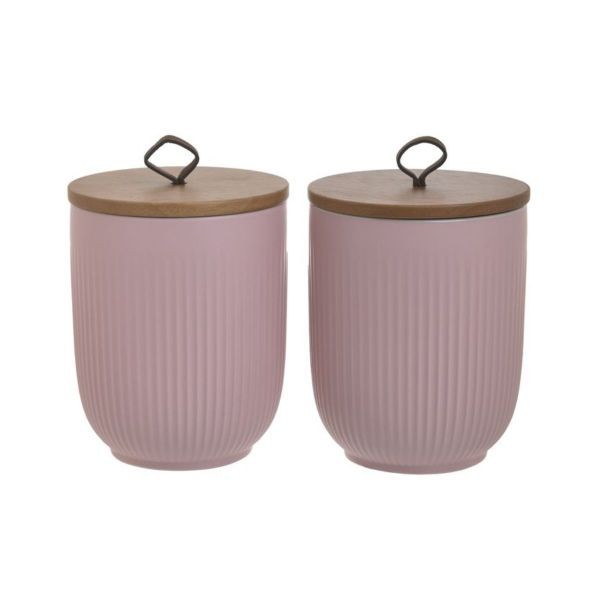 Set 2 recipiente cu capac  roz pentru cafea / zahar din portelan Inart