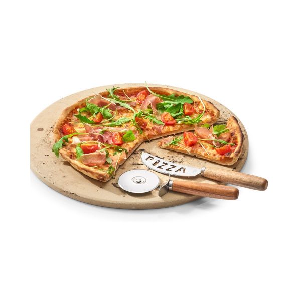 Set 2 ustensile pentru pizza, din lemn si inox, Pizza Cutting Zeller