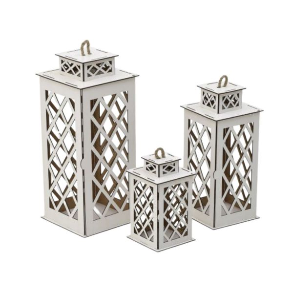 Set 3 abajururi decorative Inart , din lemn natural, albe