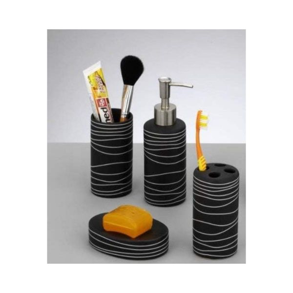 Set accesorii de baie, negru, din ceramica, Lines Zeller