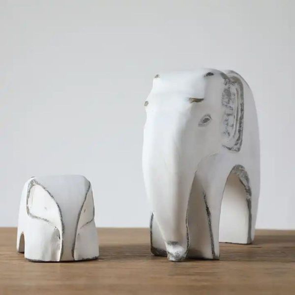 Set de 2 decoratiuni elefanti albi din polirasina 17.5 cm Yazhi