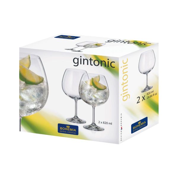 Set de 2 pahare pentru gin, transparent, din cristal de Bohemia, 820 ml, Gintonic Collection