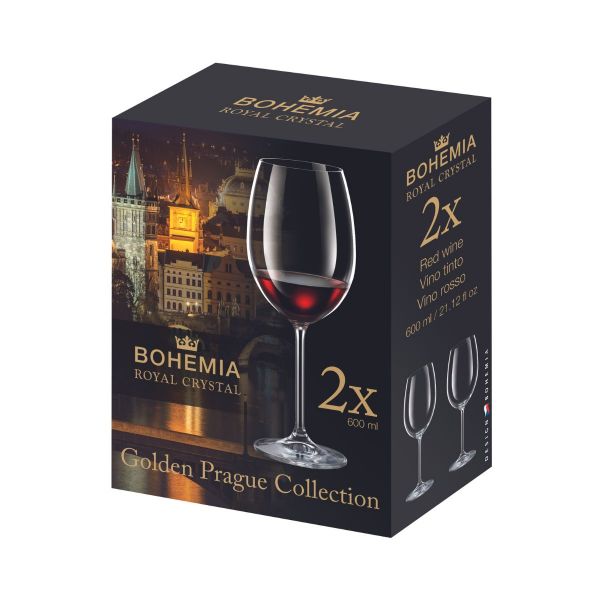 Set de 2 pahare pentru vin rosu, transparent, din cristal de Bohemia, 600 ml, 2For2