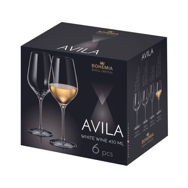 Set de 6 pahare pentru vin alb, transparent, din cristal de Bohemia, 430 ml, Avila White Wine
