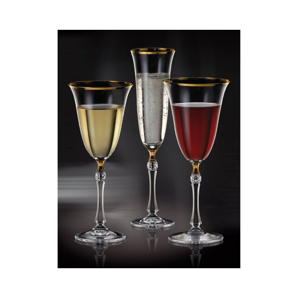Set de 6 pahare pentru vin rosu, transparent, din cristal de Bohemia, 250 ml, Zoya