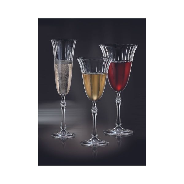 Set de 6 pahare pentru vin rosu, transparent, din cristal de Bohemia, 350 ml, Waterfall