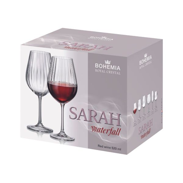 Set de 6 pahare pentru vin rosu, transparent, din cristal de Bohemia, 520 ml, Sarah Waterfall