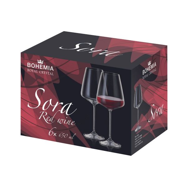 Set de 6 pahare pentru vin rosu, transparent, din cristal de Bohemia, 650 ml, Sora Red Wine