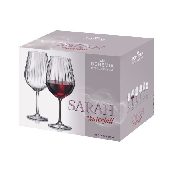 Set de 6 pahare pentru vin rosu, transparent, din cristal de Bohemia, 690 ml, Sarah Waterfall