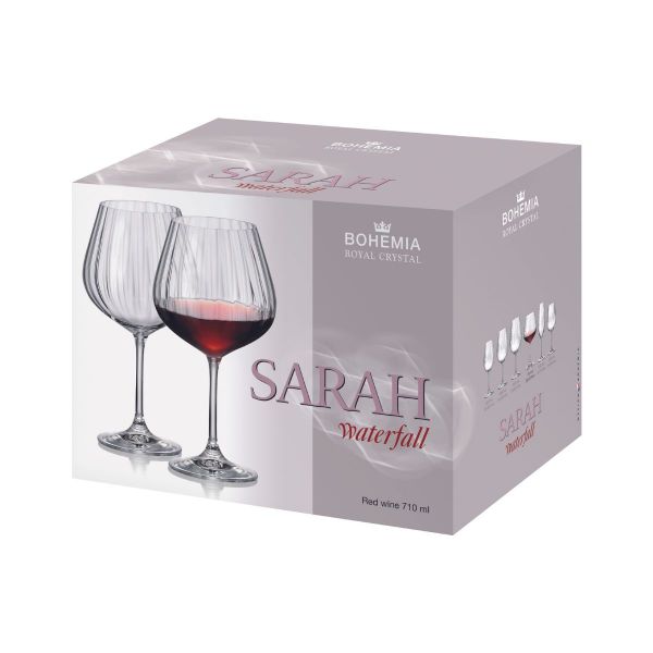Set de 6 pahare pentru vin rosu, transparent, din cristal de Bohemia, 710 ml, Sarah Waterfall
