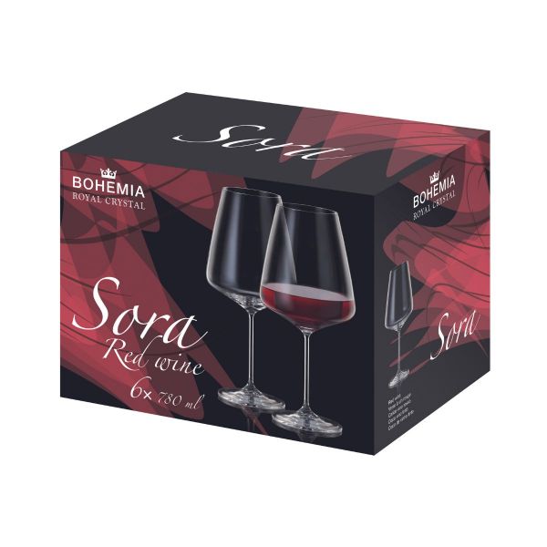 Set de 6 pahare pentru vin rosu, transparent, din cristal de Bohemia, 780 ml, Sora Red Wine