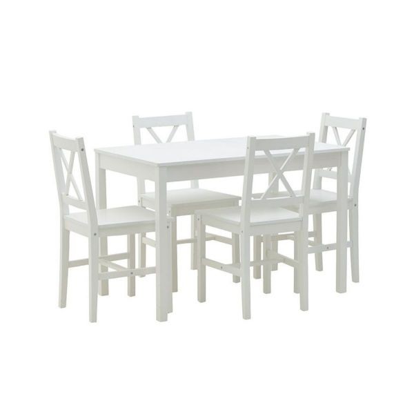 Set masa si 4 scaune de dining alb din lemn 108Χ65Χ73
