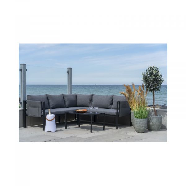 Set mobilier de terasa negru-gri din otel si poliester 192 / 192 cm Cannes House Nordic
