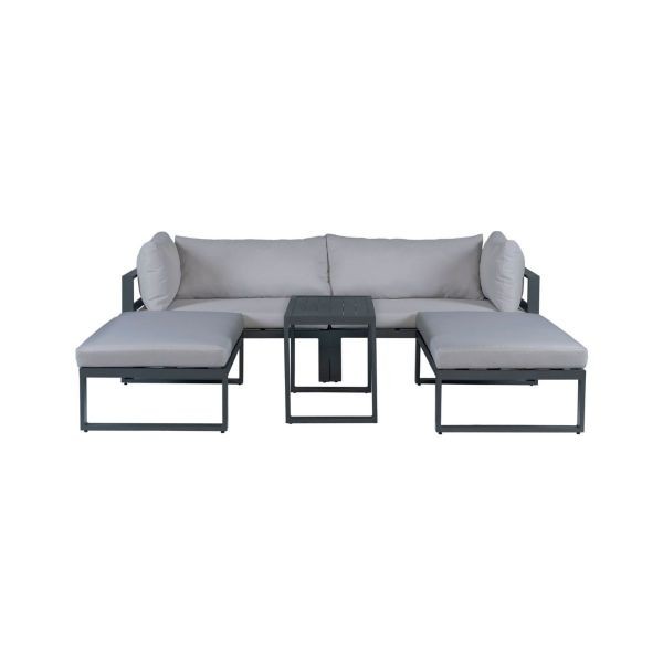 Set pentru terasa Santorini compus din canapea, 2 x otoman si masuta din aluminiu , cu perne textile, gri