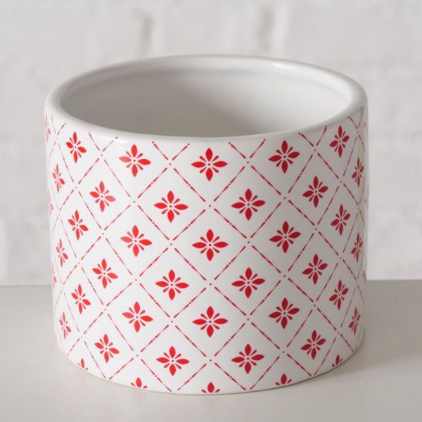 Suport decorativ pentru ghiveci, din ceramica, Ø10 cm, alb/rosu Geometric Lilly Boltze
