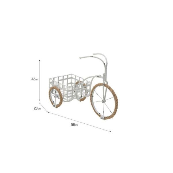 Suport pentru ghiveci in forma de bicicleta , din metal vopsit alb antichizat, 58x23x42 cm