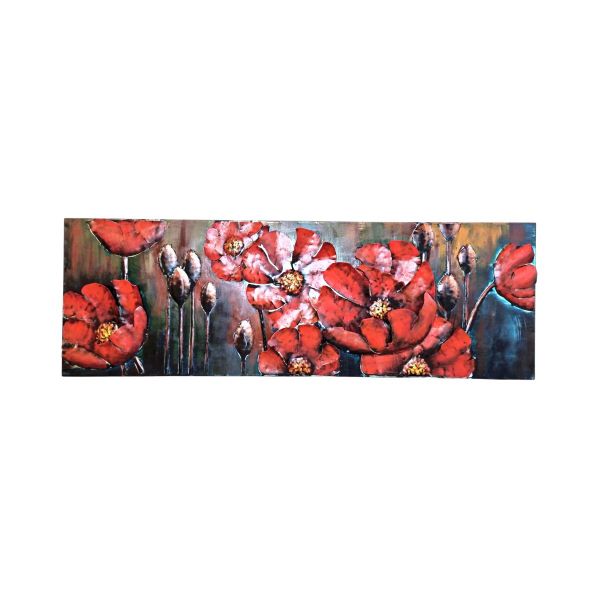 Tablou de metal 3D, model cu flori rosii, 50x150x6 cm
