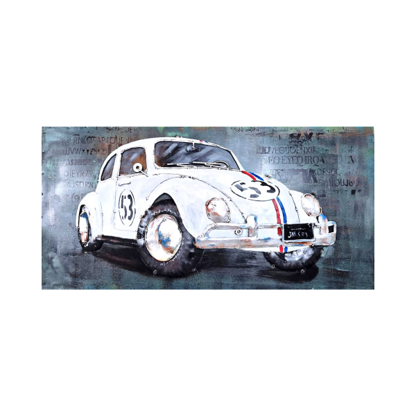 Tablou de metal 3D, model cu masina Herbie, 40x80x5 cm