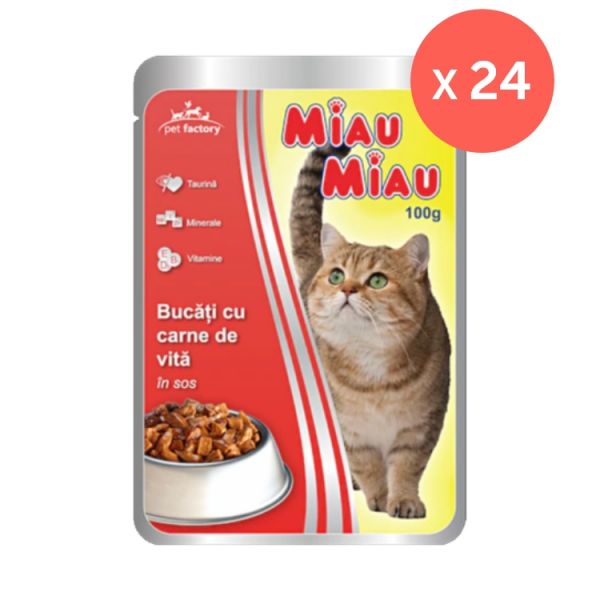 Pliculete MIAU MIAU cu Carne de Vita in Sos 24x100g - Hrana Umeda Pisici