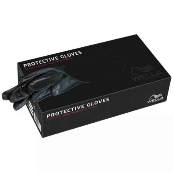 Manusi profesionale nitril Wella Protective Gloves, 100 buc/set,negru, marime M
