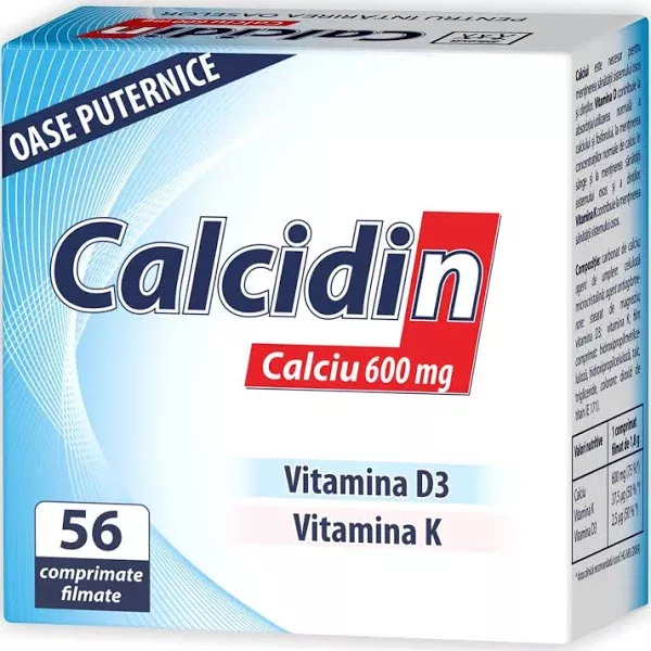Calcidin Ca 600mg+v.D3+vit.K, 56 comprimate, Zdrovit - Pret 14,50 lei