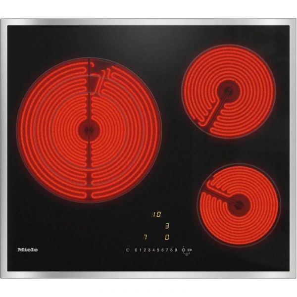 Plita incorporabila Miele KM 6527 FR, Electrica, 3 zone de gatire, Timer, Rama inox, 60 cm, Negru