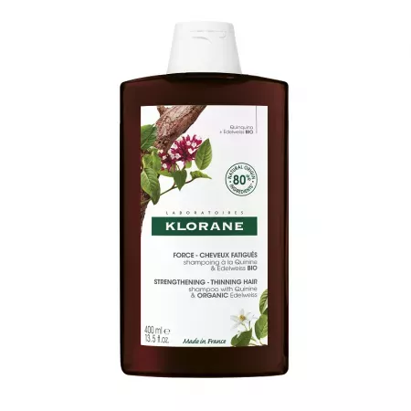 Klorane Șampon fortifiant cu chinină și floare de colț bio, păr obosit, 400ml