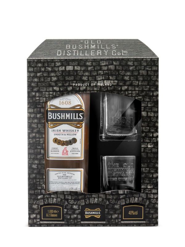 Original Blended Irish Whiskey 40% 1 L + 2 pahare de whiskey Bushmills