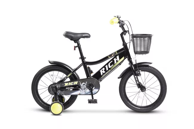 Bicicleta Copii 3-5 ani Rich R1405A 14", Negru/Verde 1