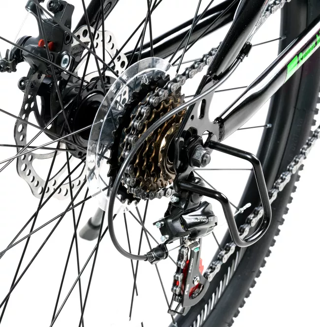 Bicicleta MTB-FS Carpat C2639A, Schimbator spate Shimano Tourney TZ500D, 21 Viteze, Roti 26 Inch, Frane Disc, Cadru Negru cu Design Verde - RESIGILATA 3