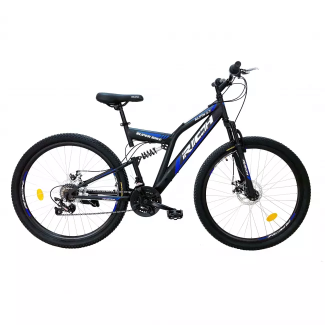 Bicicleta MTB-FS, Saiguan Revoshift 18 Viteze, Roti 27.5 Inch, Frane pe Disc, RICH R2750D, Cadru Negru cu Design Albastru 1