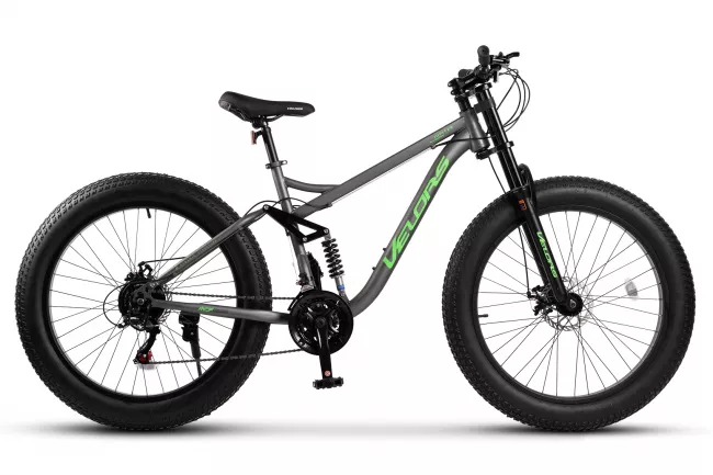 Bicicleta MTB-Full Suspension Fat-Bike Velors Jupiter V26309G 26", Gri/Verde 1