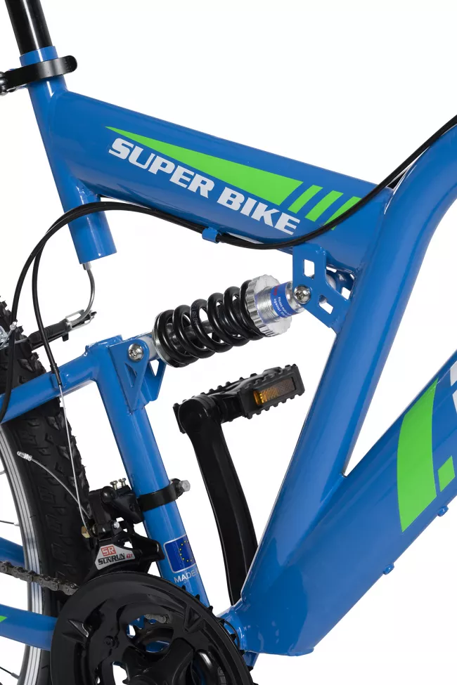 Bicicleta MTB-Full Suspension Rich R2649A, Sunrun 21 Viteze, Roti 26 Inch, Frane V-Brake, Albastru/Verde/Alb 6