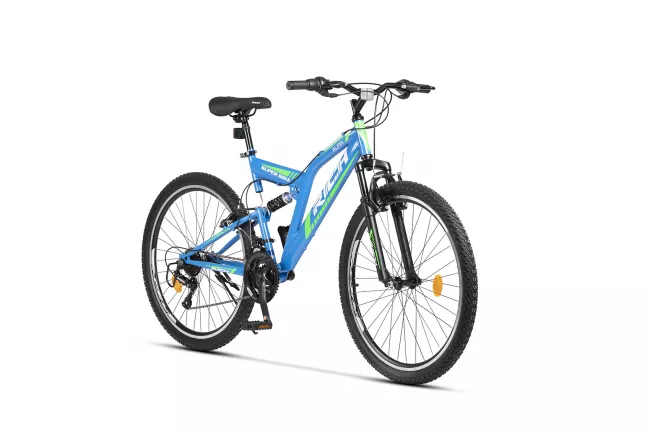 Bicicleta MTB-Full Suspension Rich R2649A, Sunrun 21 Viteze, Roti 26 Inch, Frane V-Brake, Albastru/Verde/Alb 2