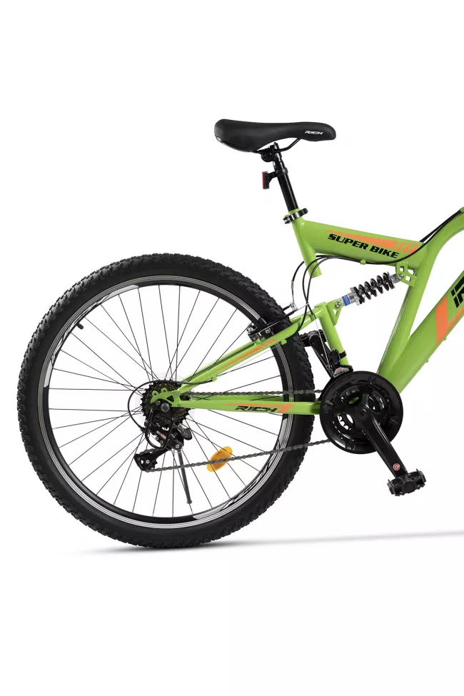 Bicicleta MTB-Full Suspension Rich R2649A, Sunrun 21 Viteze, Roti 26 Inch, Frane V-Brake, Verde/Portocaliu/Negru 4