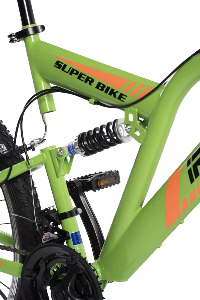 Bicicleta MTB-Full Suspension Rich R2649A, Sunrun 21 Viteze, Roti 26 Inch, Frane V-Brake, Verde/Portocaliu/Negru 6