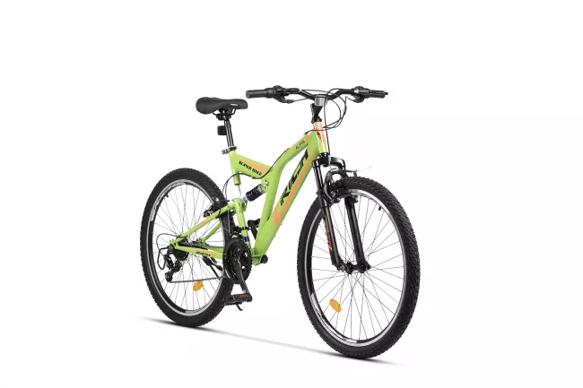 Bicicleta MTB-Full Suspension Rich R2649A, Sunrun 21 Viteze, Roti 26 Inch, Frane V-Brake, Verde/Portocaliu/Negru 2