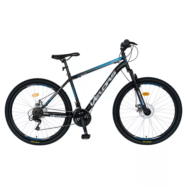 Bicicleta MTB-HT, Schimbator Saiguan, 18 Viteze, Roti 27.5 Inch, Frane pe Disc, Velors V2709A, Negru cu Design Albastru 1