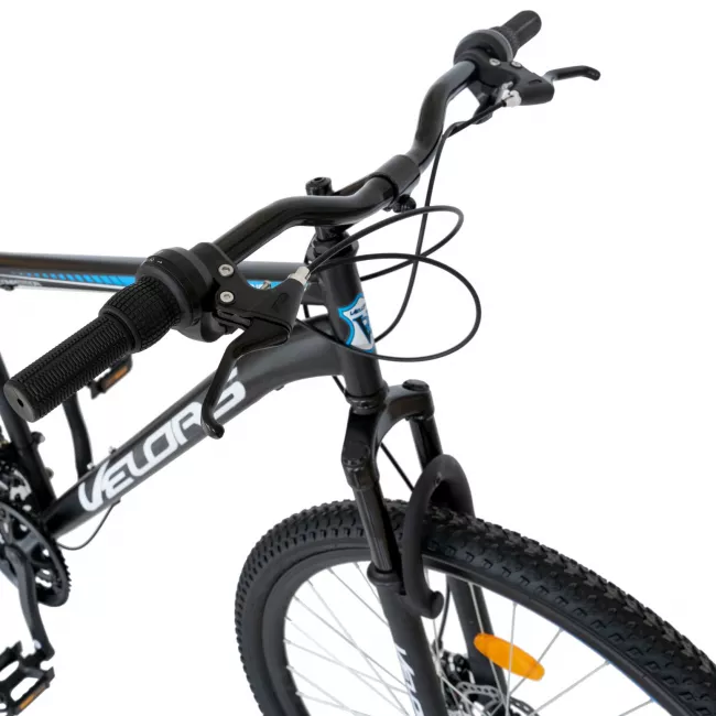 Bicicleta MTB-HT, Schimbator Saiguan, 18 Viteze, Roti 27.5 Inch, Frane pe Disc, Velors V2709A, Negru cu Design Albastru 7