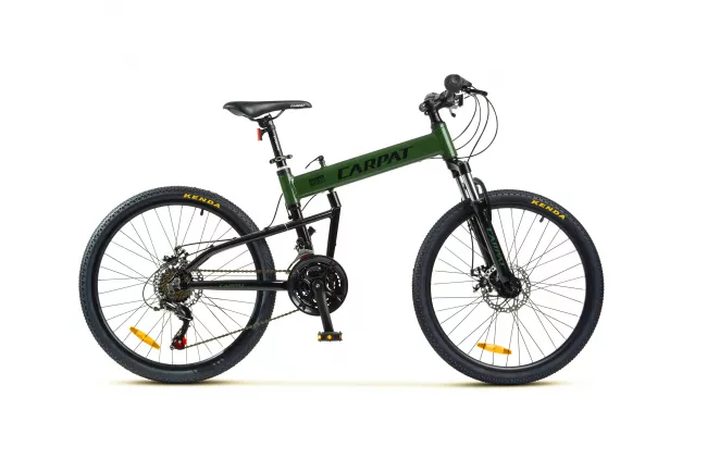 Bicicleta MTB-Folding Hummer CARPAT C2441S, Manete schimbator Shimano rotative SL35, 21 Viteze, Cadru Aluminiu, Roti 24 Inch, Frane pe Disc, Verde/Negru 1