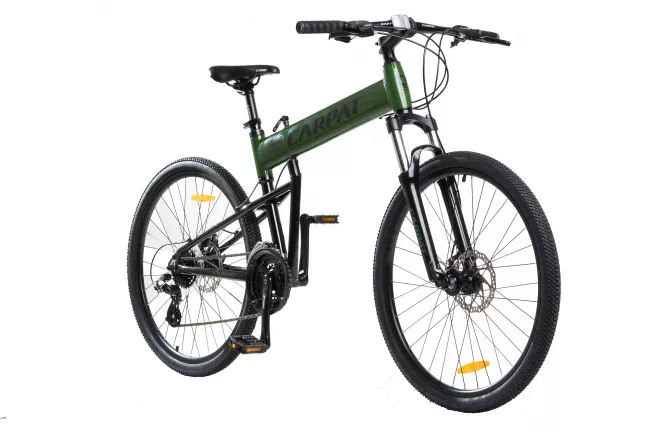 Bicicleta MTB-Folding Hummer CARPAT C2641S, Schimbator Shimano Altus RD-M310-L, 24 Viteze, Cadru Aluminiu, Roti 26 Inch, Frane pe Disc, Verde/Negru 2